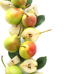 Delicious ripe pears on white background