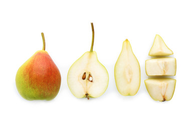 Delicious ripe pears on white background