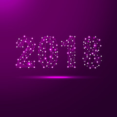 Geometric polygonal 2018 New Year Greeting card. Low poly triangle future technology purple background. Corporate business design vector illustration