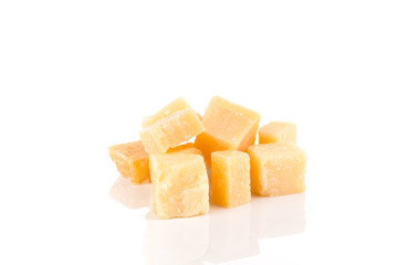 Parmesan cheese on white background