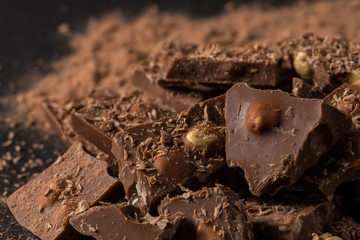 Broken chocolate nuts pieces