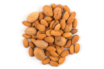 Almonds on a white background