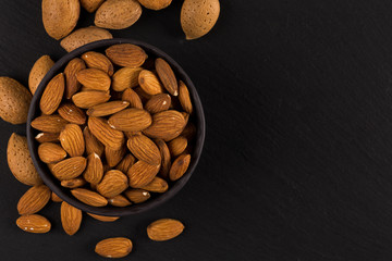 Almonds on a dark background