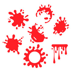 Set of various blood or paint splatters drops and trail Isolated on white background all elements grouped no effects, vector design element illustration