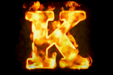 Fototapeta na wymiar Fire letter K of burning flame light, 3D rendering