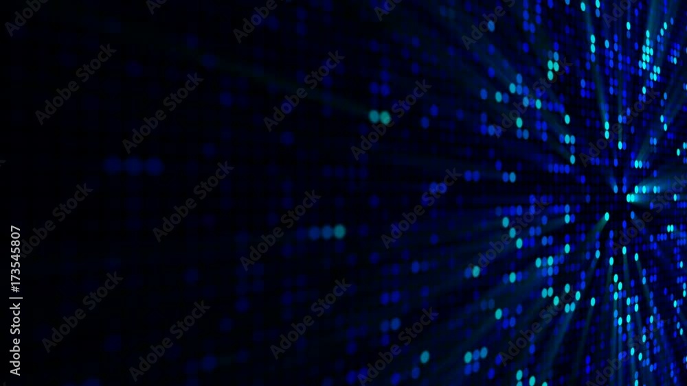 Poster blue glowing circle pixels on led screen. computer generated seamless loop abstract motion backgroun