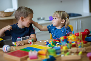 Fototapeta premium Learning while playing with montessori toys