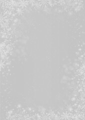 Fototapeta premium Winter Christmas silver grey paper background with snowflake border
