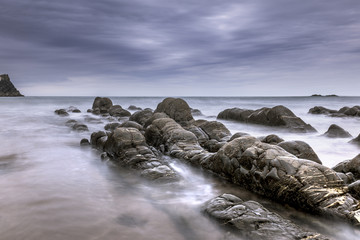 Hartland, Devon, United Kingdom, beautiful seascape, eerie rock formation
