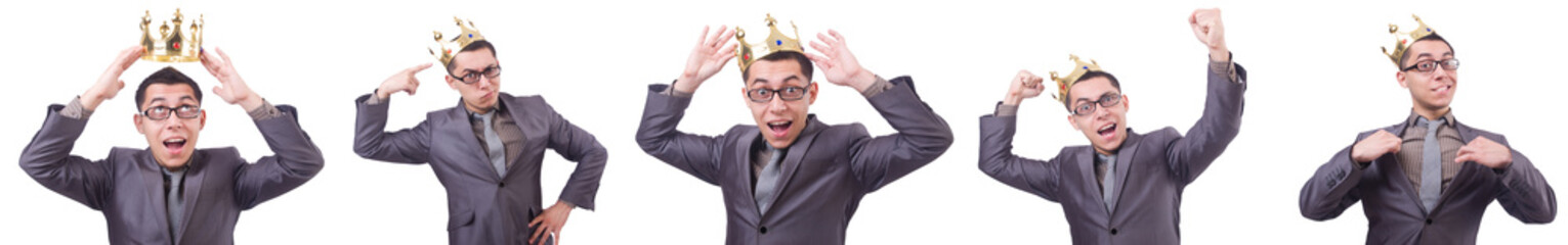 King businessman isolated on white