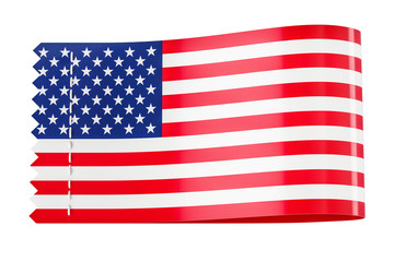 Clothing tag, label with flag of USA. 3D rendering