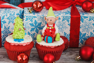 Christmas cupcakes with colored decorations