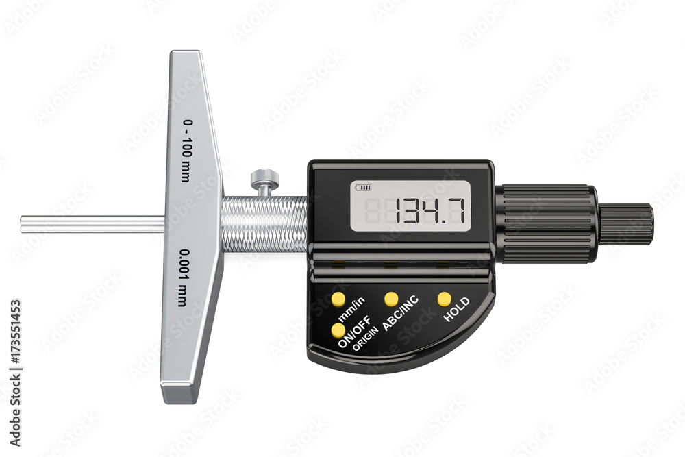 Poster digital depth micrometer, 3d rendering