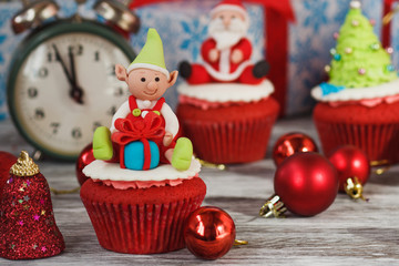Christmas cupcakes with colored decorations