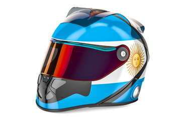 Racing helmet with flag of Argentina, 3D rendering