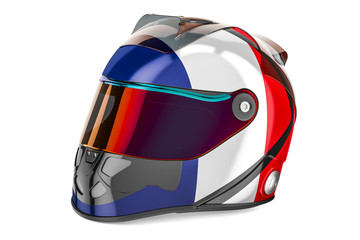 Racing helmet with flag of France, 3D rendering