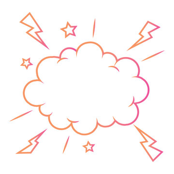 Gradient pink to orange comic speech cloud bubbles with star and thunderstorm