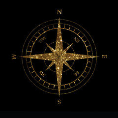 Golden glitter nautical compass equipment symbol
