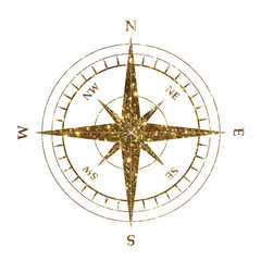 Golden glitter nautical compass equipment symbol