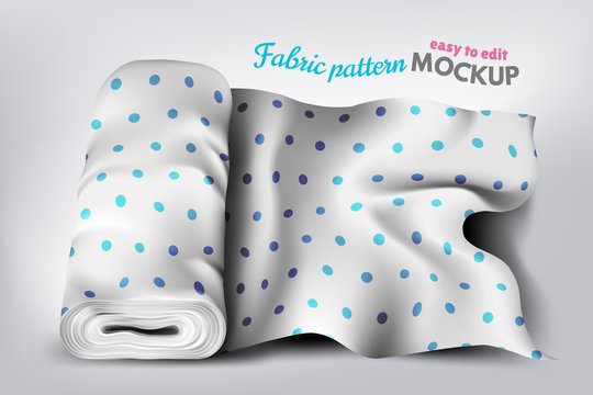 Realistic Fabric Pattern Mockup. A Roll Of Textile For Your Pattern Design. Vector Illustration