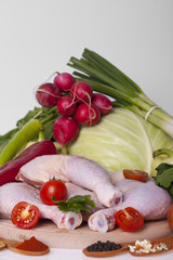  Raw chicken meat with vegetables