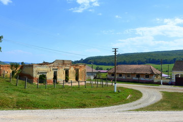 Ruins. Fortified medieval saxon evangelic church in the village Felmer, Felmern, Transylvania,...