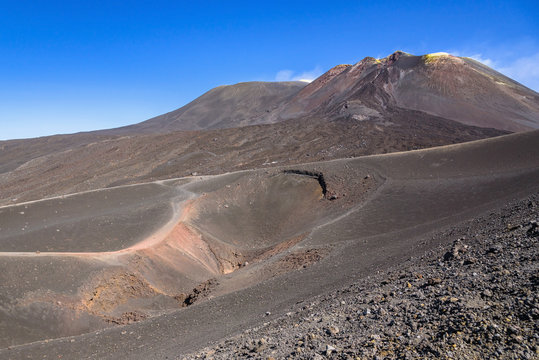 View of Etna crater created by eruption in 2002