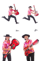 Man with guitar isolated on white