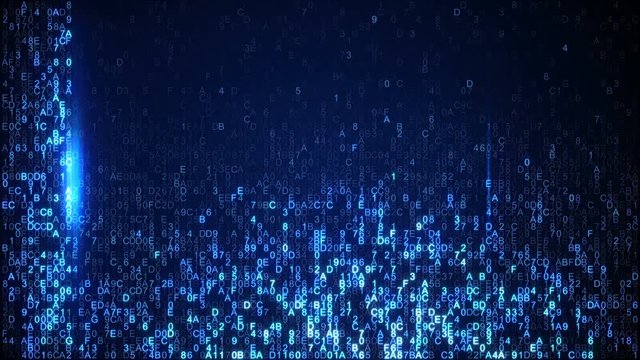 Scanning digital data blue hex code. Abstract information technology concept. Computer generated seamless loop animation 4k UHD (3840x2160)
