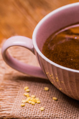 Morning Coffee, Black Coffee And Roasted Coffee Beans On wooden Table