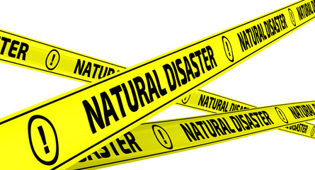 Natural disaster. Yellow warning tapes