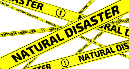 Natural disaster. Yellow warning tapes