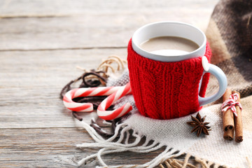 Cup of coffee on a wooden table