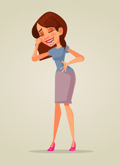 Happy smiling woman character laughing joke. Vector flat cartoon illustration
