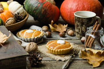 Fototapeta na wymiar Homemade pumpkin pie. Autumn decoration