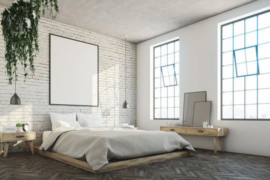 White brick bedroom, poster corner