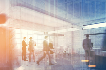 Fototapeta premium White brick office with a reception, people double
