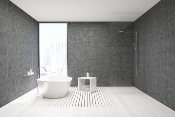 Fototapeta na wymiar Concrete and white wood bathroom