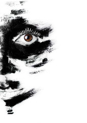 Obraz premium Beauty portrait with creative make-up, painted white textured face paint