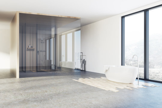 Loft bathroom, shower and tub corner