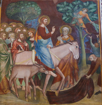 Fresco in San Gimignano - Jesus enters Jerusalem
