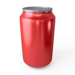 3d rendering of red aluminum can over white background