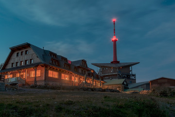 Lysa hora, Lysa peak with cottage, in the night, Beskydy mountain range, Czech Republic