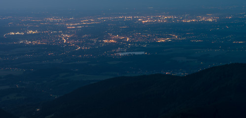 Night view from Lysa peak, Lysa hora direction Ostrava, Beskydy mountains, Czech Republic