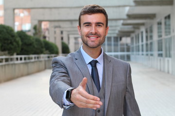 Committed businessman giving a handshake 