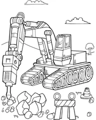 Fototapete Karikaturzeichnung Bulldozer-Bau-Vektor-Illustration-Kunst