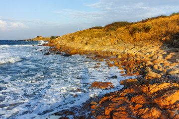 Amazing Sunset Seascape of the rocks at the coastline of Chernomorets, Burgas region, Bulgaria