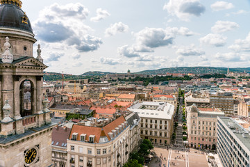 Fototapeta premium Panoramic view with clouds from the St. Stephen's Basilica, Budapest, Hungary at the summer.
