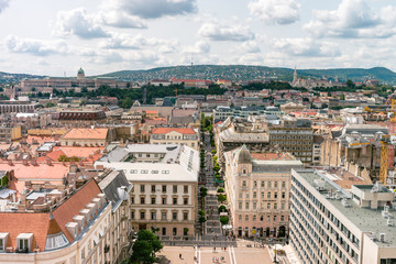 Fototapeta premium Panoramic view with clouds from the St. Stephen's Basilica, Budapest, Hungary at the summer.