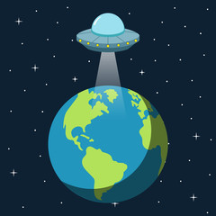 Ufo in space. Earth. Vector illustration.